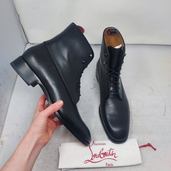 Christian Louboutin MENS Black Leather Lace-Up Ankle Boot - Picture 1 of 12
